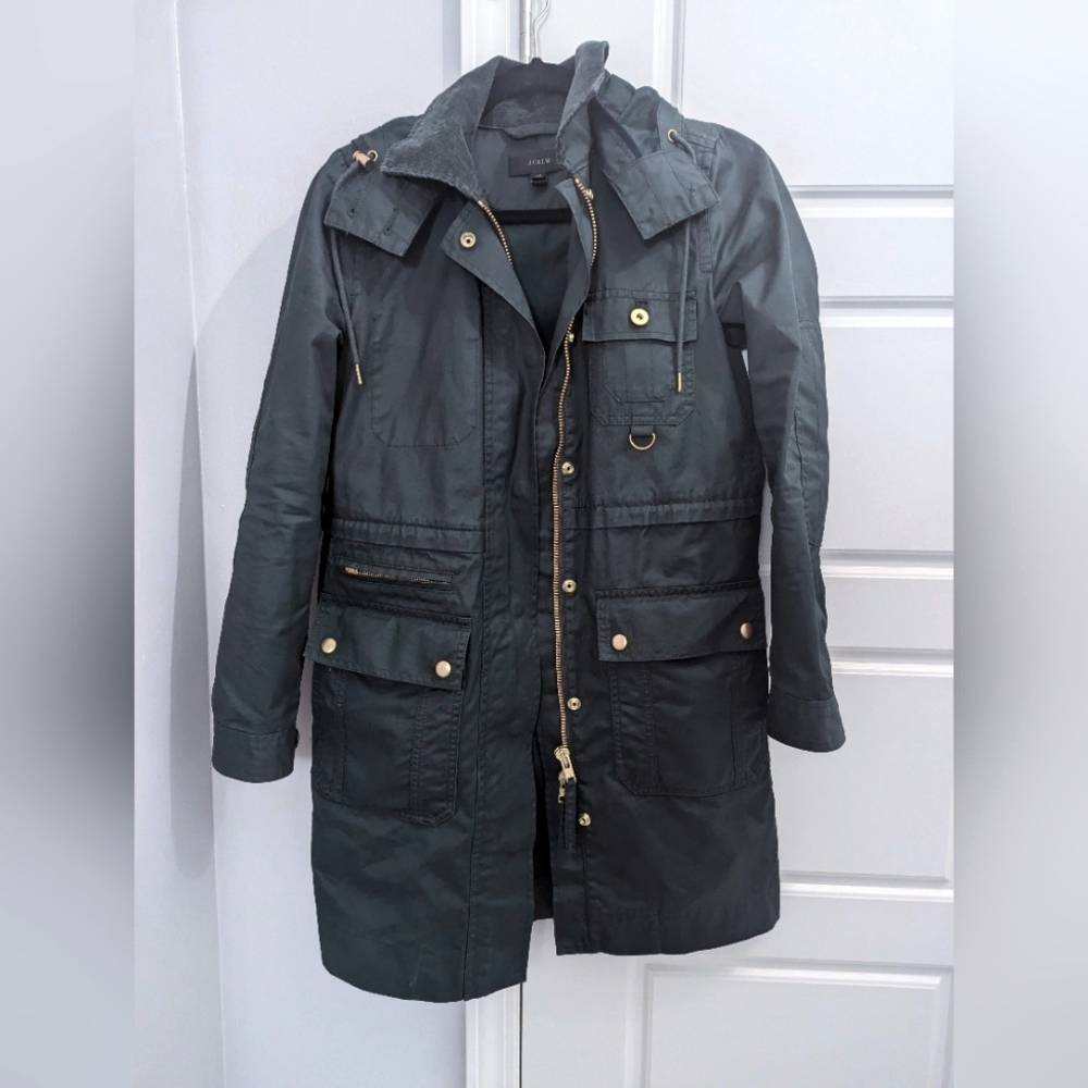 XXS J. Crew Green Rain-resistant Waxed Cotton Jacket